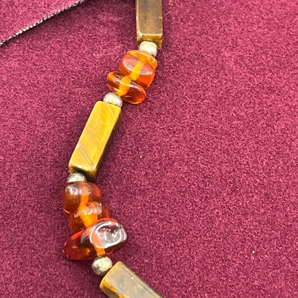 Vintage Adjustable Tiger's Eye Necklace with Sterling Silver Chain - Picture 2 of 16